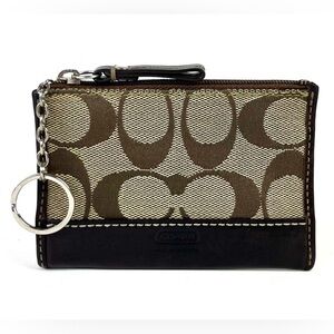 Coach Signature Brown and Tan Keychain Pouch